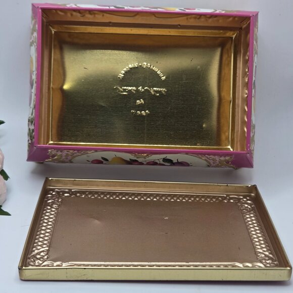 Vintage Metal Fricke & Nacke Tin Fruit Vanity Trinket Box Footed West Germany - Picture 11 of 15